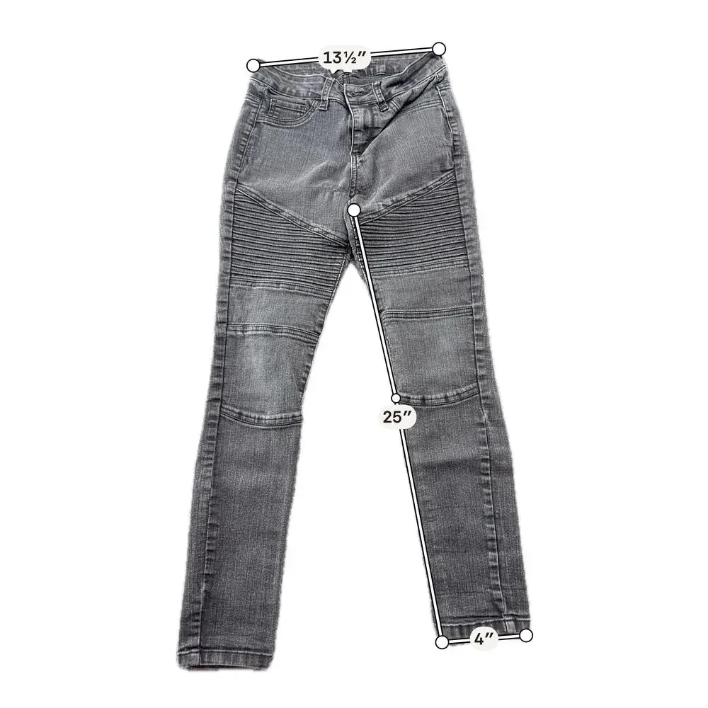 Cello Jeans Skinny Jeans Juniors 5 Gray Charcoal Wash Moto Pleated 25 Inseam